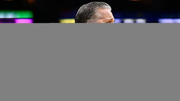 Dec 9, 2023; Philadelphia, Pennsylvania, USA; Kentucky Wildcats head coach John Calipari reacts in the first half against the Penn Quakers at Wells Fargo Center. Mandatory Credit: Kyle Ross-USA TODAY Sports